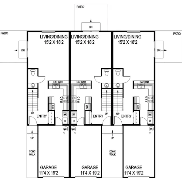 Multi-Family House Plan First Floor - Dorian Place 2-Story Triplex 085D-0854 - Search House Plans and More