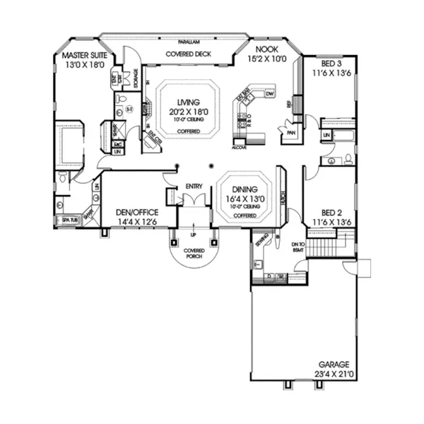 Contemporary House Plan First Floor - Concord Pond Ranch Home 085D-0855 - Search House Plans and More