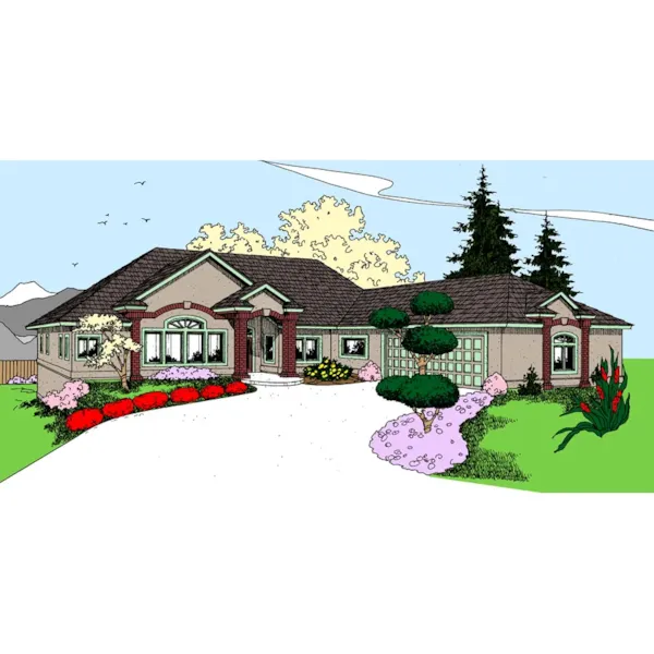 Contemporary House Plan Front of Home - Concord Pond Ranch Home 085D-0855 - Search House Plans and More