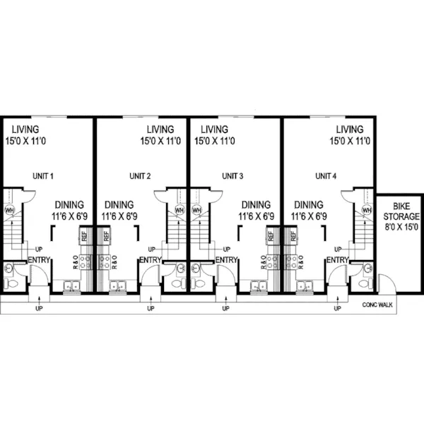 Traditional House Plan First Floor - Daisy Fourplex Design Plan085D-0867 - Search House Plans and More