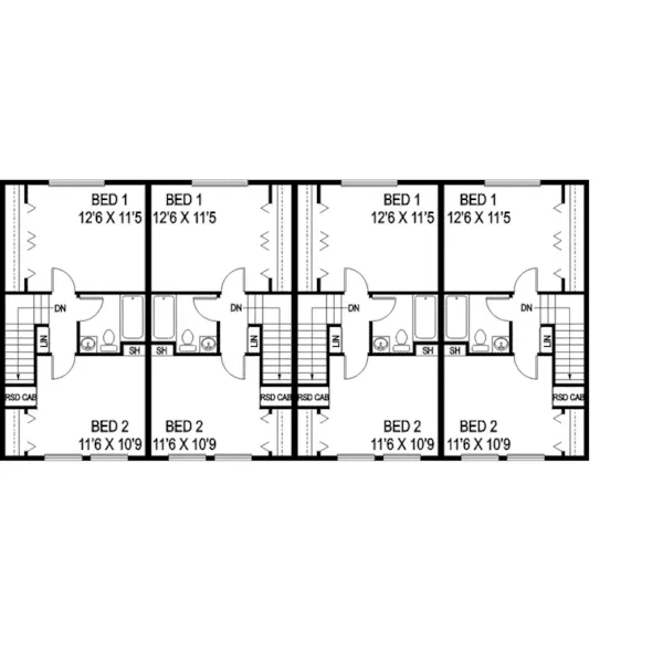 Traditional House Plan Second Floor - Daisy Fourplex Design Plan085D-0867 - Search House Plans and More