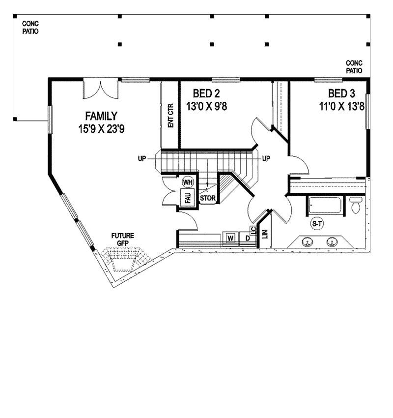 Ranch House Plan Lower Level Floor - Rudy Ridge Contemporary Home 085D-0868 - Shop House Plans and More