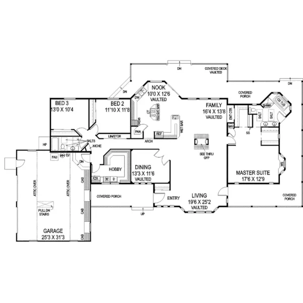 Ranch House Plan First Floor - Maple Woods Country Ranch Home 085D-0869 - Shop House Plans and More