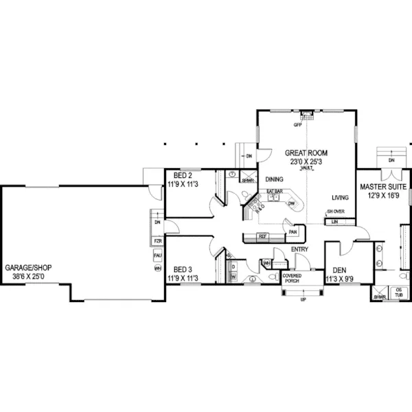 Ranch House Plan First Floor - Valley Crest Craftsman Home 085D-0894 - Shop House Plans and More