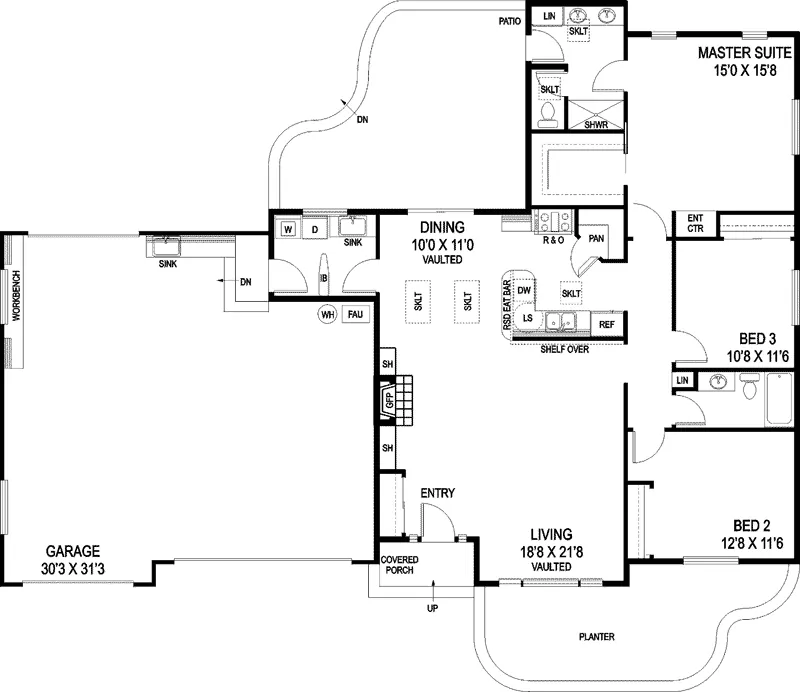 Country House Plan First Floor - Kehrsgrove Country Ranch Home 085D-0895 - Search House Plans and More