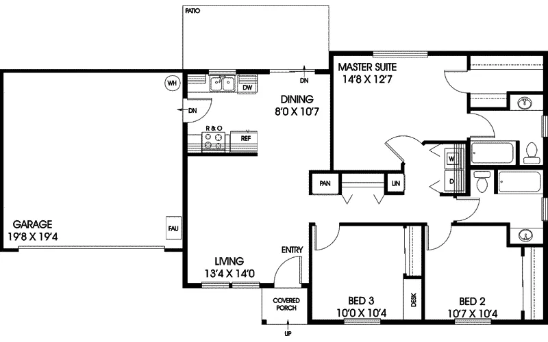 Ranch House Plan First Floor - Green Mill Ranch Home 085D-0902 - Search House Plans and More