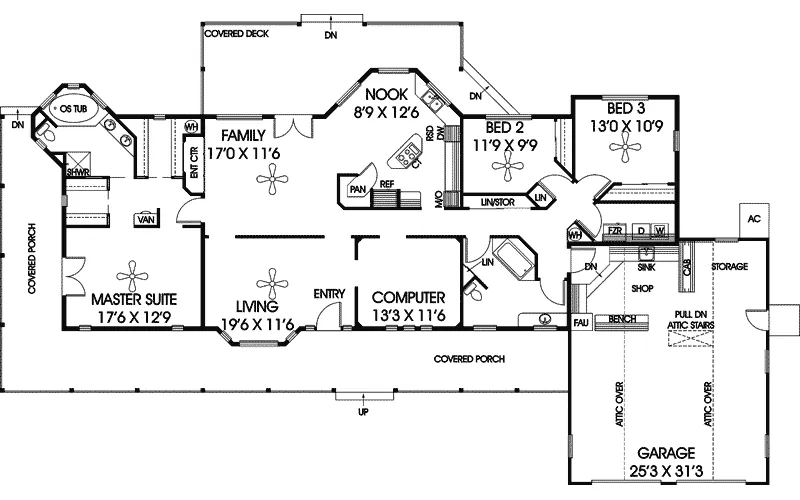Waterfront House Plan First Floor - Aurelian Ranch Home 085D-0904 - Search House Plans and More