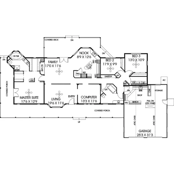 Waterfront House Plan First Floor - Aurelian Ranch Home 085D-0904 - Search House Plans and More