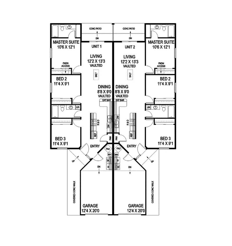 Country House Plan First Floor - Torrey Efficient Ranch Duplex 085D-0910 - Shop House Plans and More