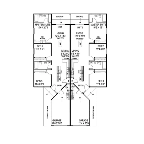 Multi-Family House Plan First Floor - Torrey Efficient Ranch Duplex 085D-0910 - Shop House Plans and More