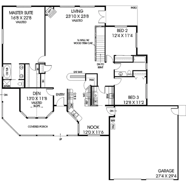 Traditional House Plan First Floor - Bluefield Country Ranch Home 085D-0916 - Search House Plans and More