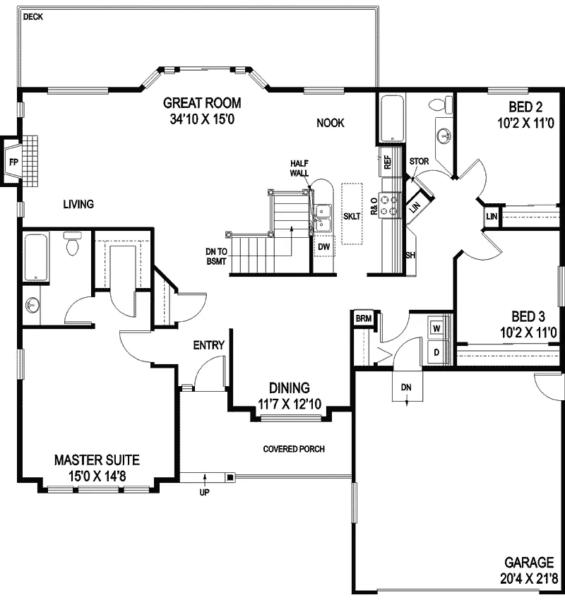 Ranch House Plan First Floor - Guenevere Contemporary Home 085D-0918 - Search House Plans and More
