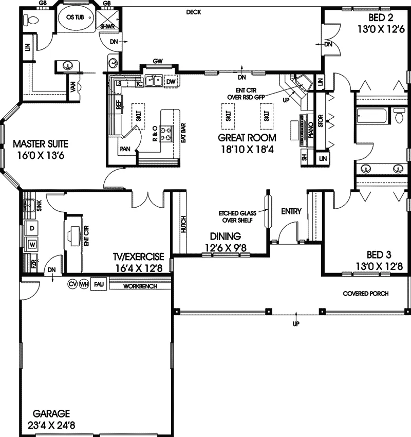 Craftsman House Plan First Floor - Pembina Ranch Home 085D-0926 - Shop House Plans and More