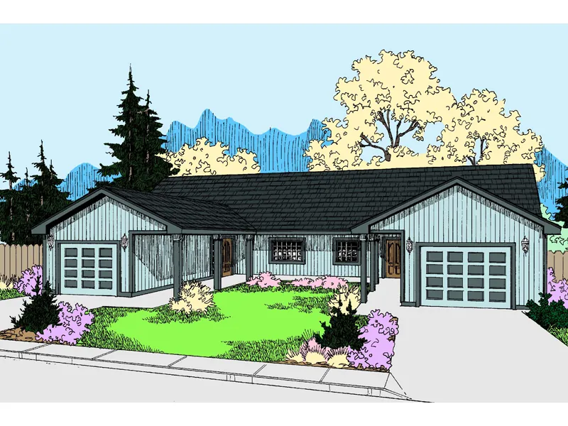 Contemporary House Plan Front of Home - Provencale Ranch Duplex 085D-0936 - Shop House Plans and More
