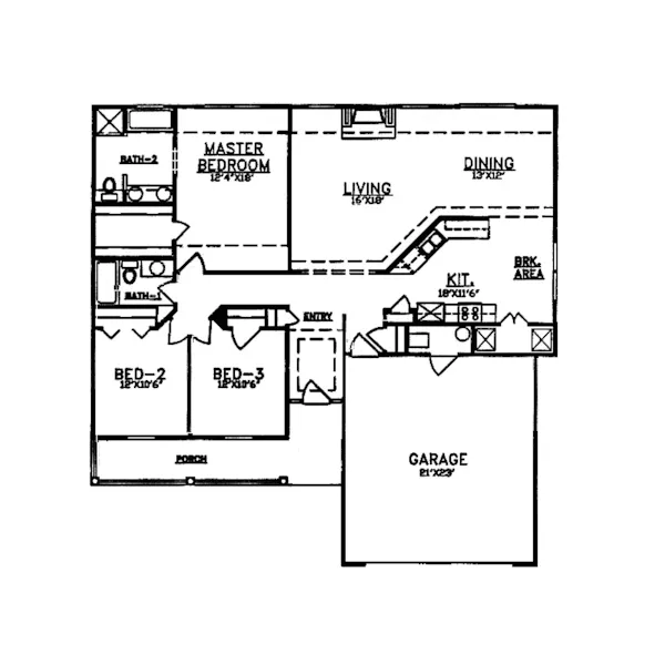 Ranch House Plan First Floor - Carrelle Ranch Home 086D-0002 - Search House Plans and More