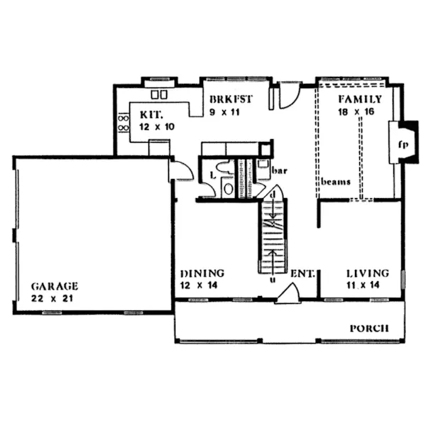 Georgian House Plan First Floor - Flinstone Trail Farmhouse 086D-0023 - Search House Plans and More