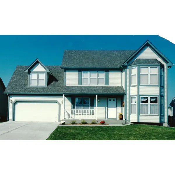 Two-Story House Has Inviting Covered Porch And Double Bay Widows 