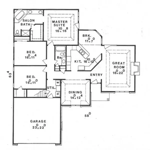 Ranch House Plan First Floor - Kendon Ranch Home 086D-0114 - Search House Plans and More