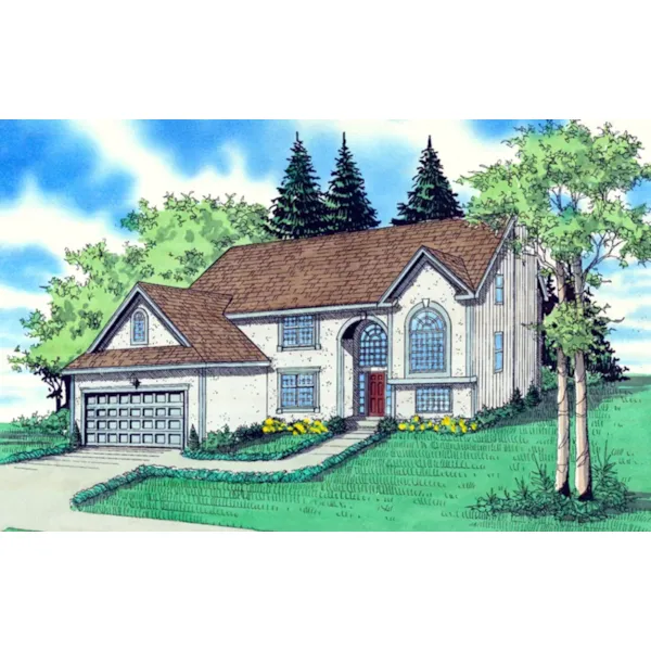 Spanish House Plan Front of Home - Keswick Split-Level Home 086D-0121 - Search House Plans and More