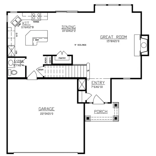 First Floor - Brook Harbor Craftsman Home 086D-0135 - Shop House Plans and More