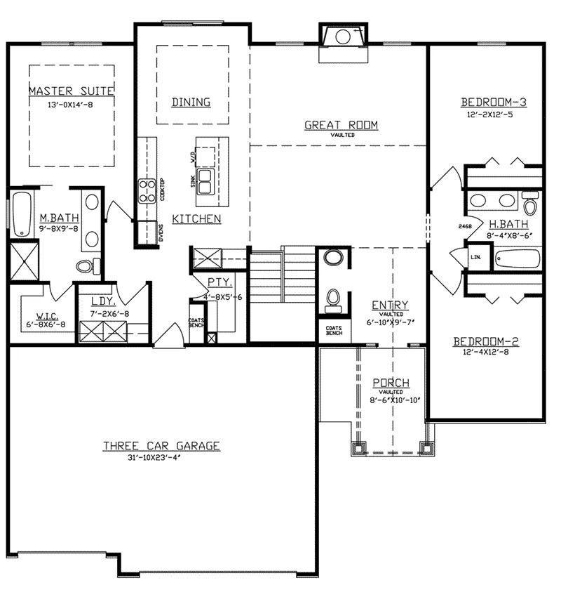 Ranch House Plan First Floor - 086D-0151 - Shop House Plans and More