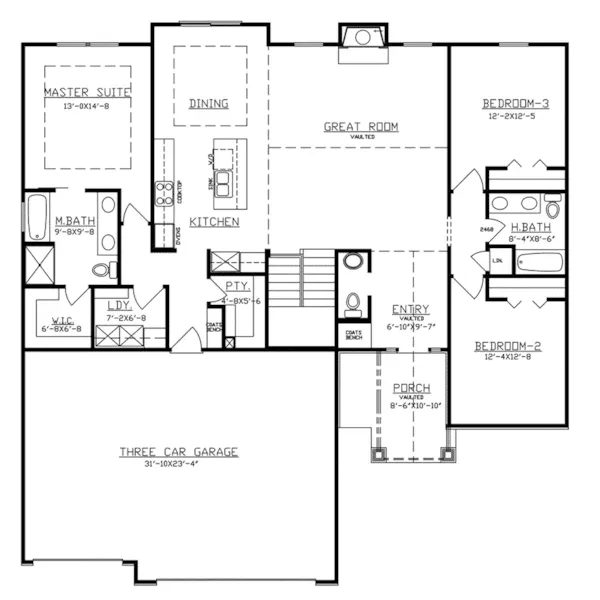 Ranch House Plan First Floor - Georgina Lane Ranch Home 086D-0151 - Shop House Plans and More