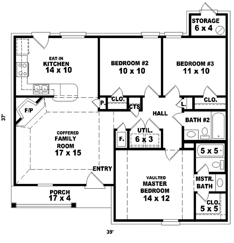 Ranch House Plan First Floor - Mosby Ranch Home 087D-0006 - Shop House Plans and More