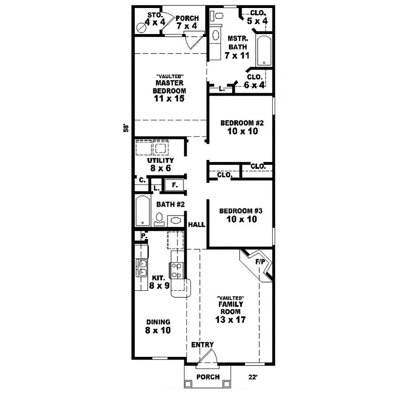 Ranch House Plan First Floor - Redmond Ridge Narrow Lot Home 087D-0009 - Shop House Plans and More