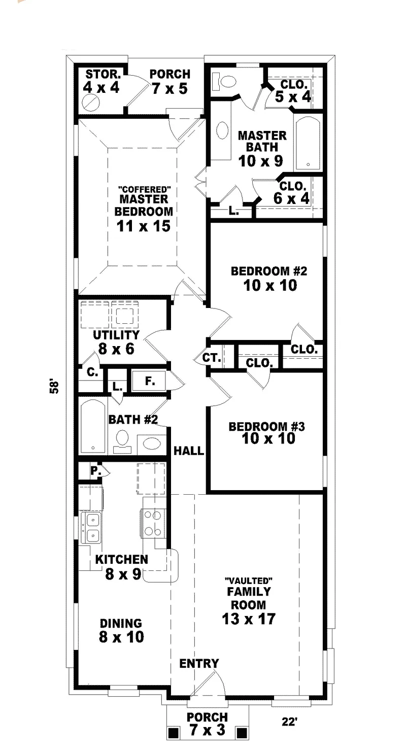 Ranch House Plan First Floor - Hannafield Narrow Lot Home 087D-0013 - Search House Plans and More