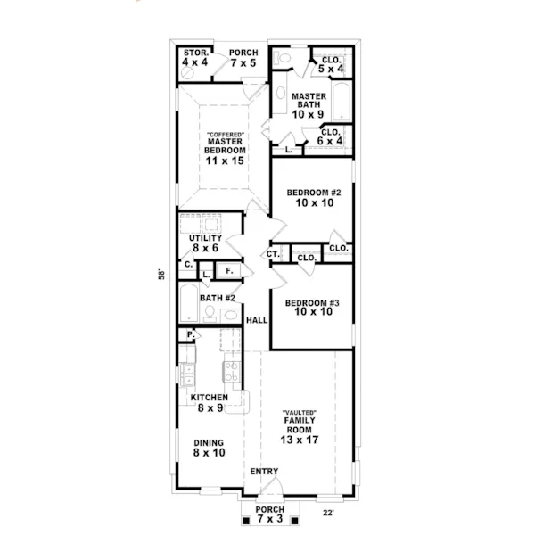 Traditional House Plan First Floor - Hannafield Narrow Lot Home 087D-0013 - Search House Plans and More