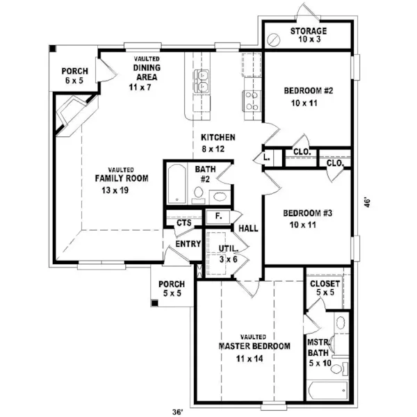 Southern House Plan First Floor - Cedarmoor Ranch Home 087D-0020 - Search House Plans and More