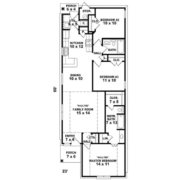 Country House Plan First Floor - Rutger Narrow Lot Ranch Home 087D-0025 - Shop House Plans and More