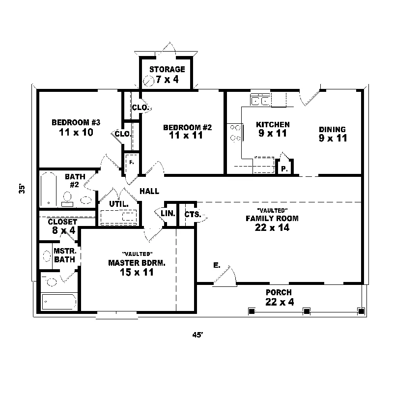 Southern House Plan First Floor - Ferncreek Country Ranch Home 087D-0032 - Search House Plans and More