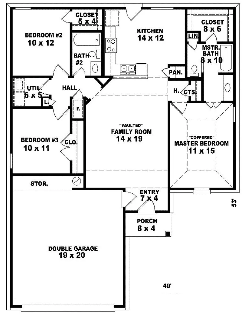 Neoclassical House Plan First Floor - Linn Creek Cozy Ranch Home 087D-0034 - Shop House Plans and More