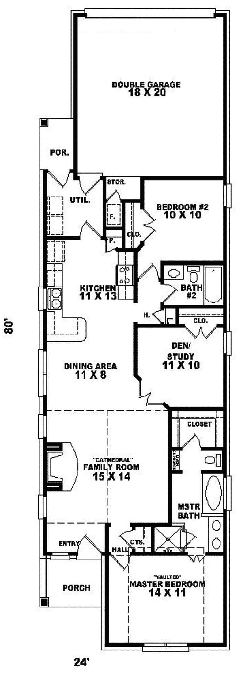 Waterfront House Plan First Floor - Cahokia Narrow Lot Home 087D-0041 - Search House Plans and More