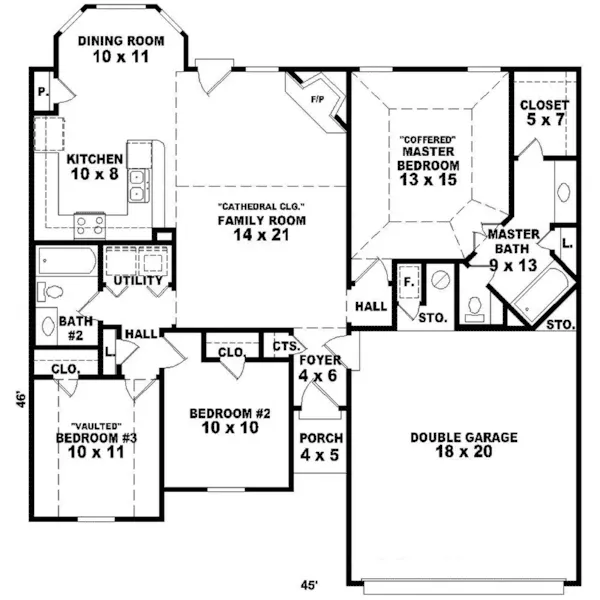 Southern House Plan First Floor - Coolidge Grove Ranch Home 087D-0048 - Search House Plans and More