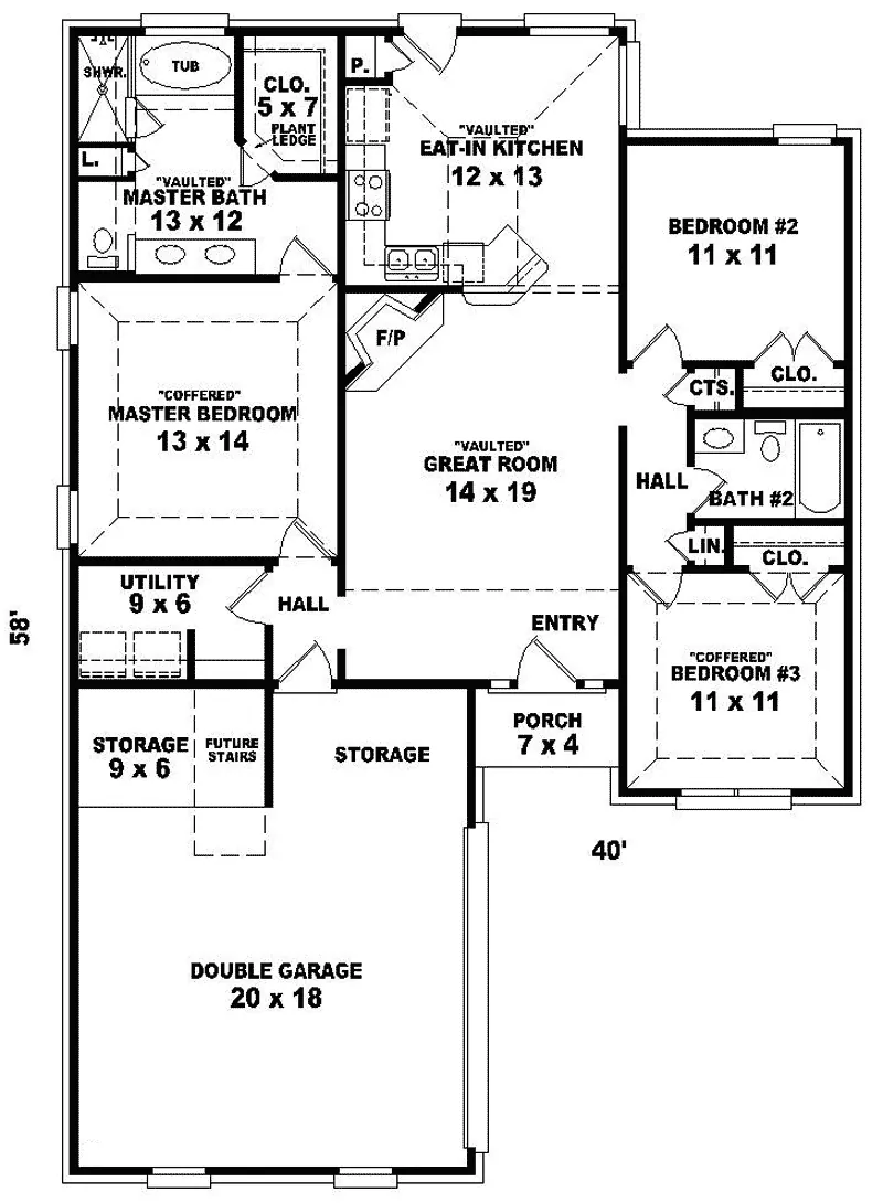 Country House Plan First Floor - Donnell Hill Ranch Home 087D-0052 - Search House Plans and More