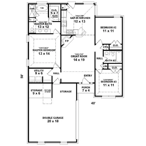 Traditional House Plan First Floor - Donnell Hill Ranch Home 087D-0052 - Search House Plans and More