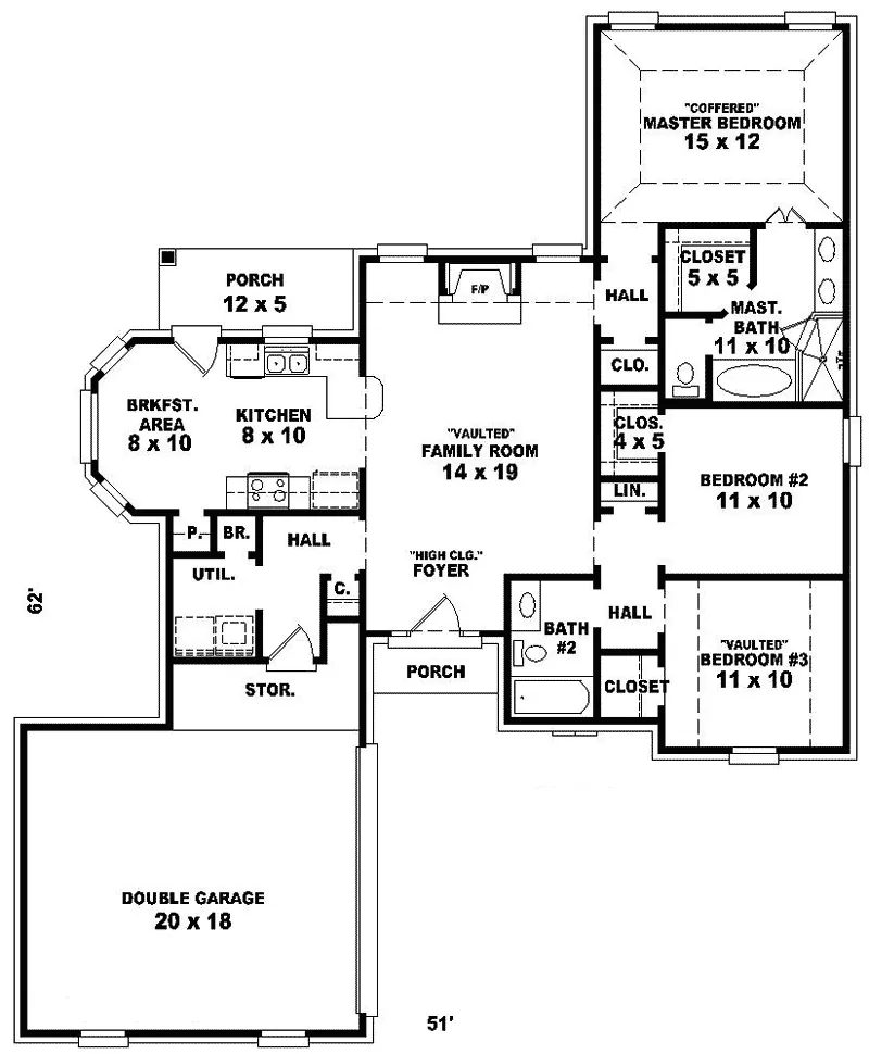 Ranch House Plan First Floor - Hubert Ranch Home 087D-0054 - Search House Plans and More