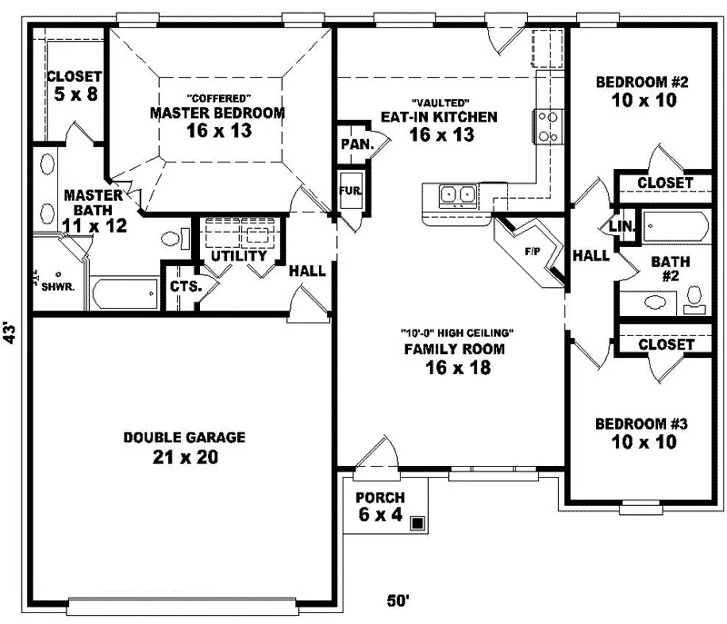 Traditional House Plan First Floor - Hurley Ranch Home 087D-0059 - Search House Plans and More