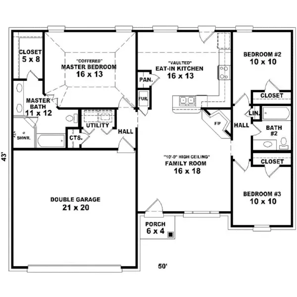 Traditional House Plan First Floor - Hurley Ranch Home 087D-0059 - Search House Plans and More