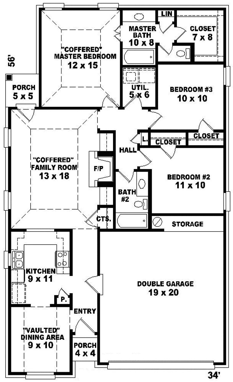 Ranch House Plan First Floor - Caney Creek Ranch Home 087D-0060 - Search House Plans and More