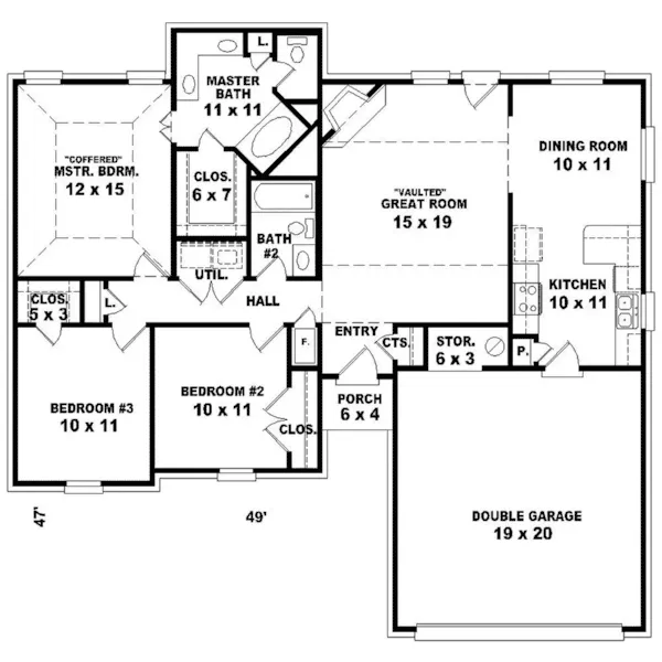 Traditional House Plan First Floor - Carbonardo Ranch Home 087D-0069 - Search House Plans and More