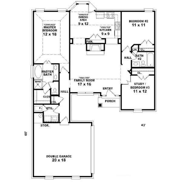 Traditional House Plan First Floor - Saxton Ranch Home 087D-0076 - Shop House Plans and More