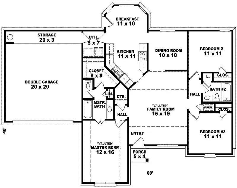 Southern House Plan First Floor - Duquette Ranch Home 087D-0077 - Search House Plans and More