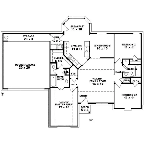 Traditional House Plan First Floor - Duquette Ranch Home 087D-0077 - Search House Plans and More