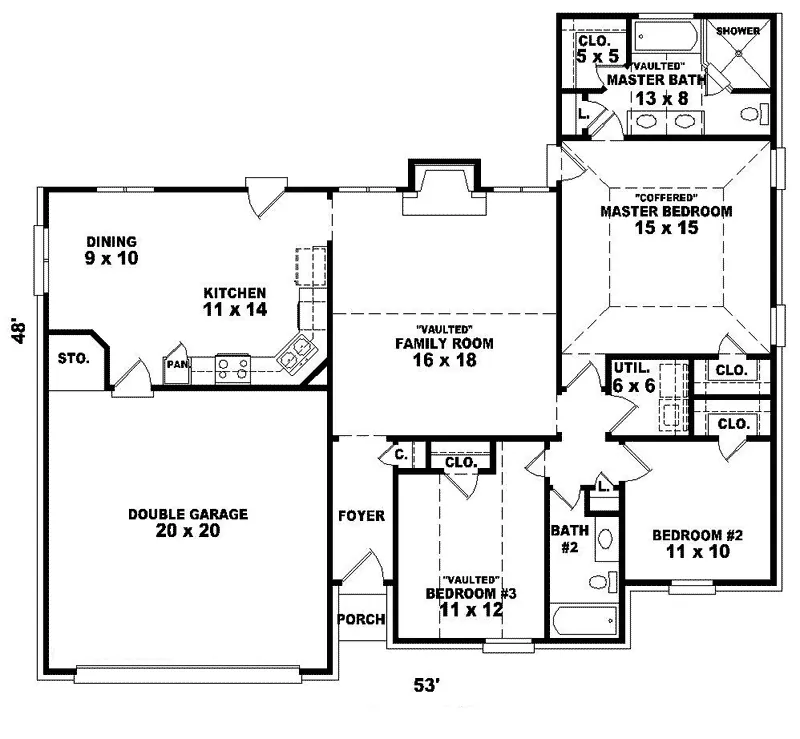 Ranch House Plan First Floor - Gifford Ranch Home 087D-0084 - Search House Plans and More