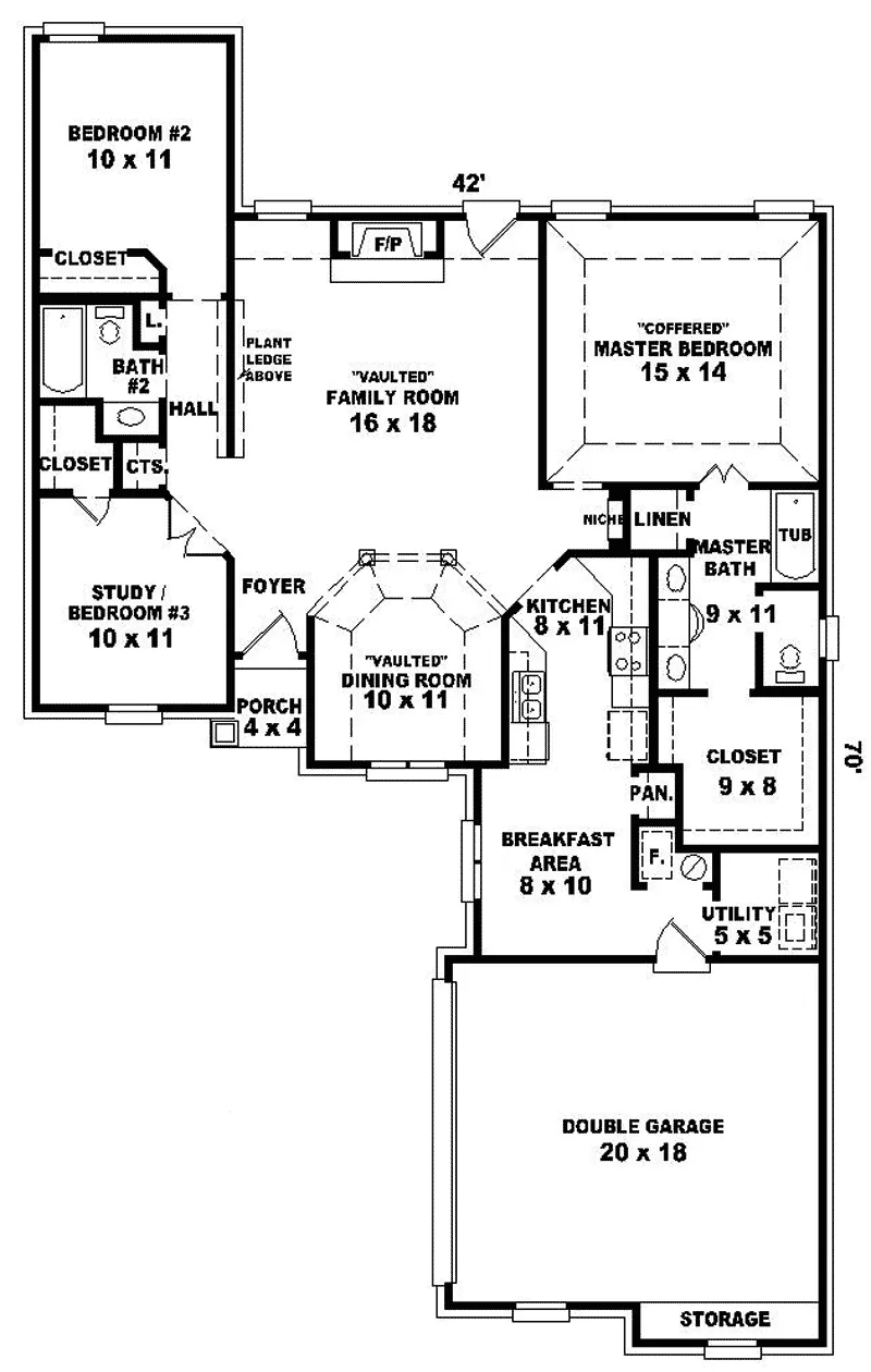 Ranch House Plan First Floor - Baratton Traditional Ranch Home 087D-0093 - Search House Plans and More
