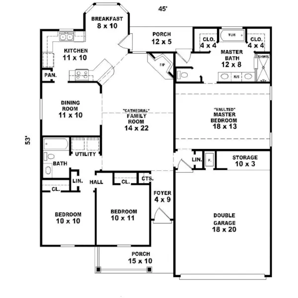 Colonial House Plan First Floor - Doylestown Country Ranch Home 087D-0094 - Search House Plans and More