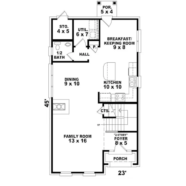 Colonial House Plan First Floor - Harold Park Narrow Lot Home 087D-0102 - Search House Plans and More